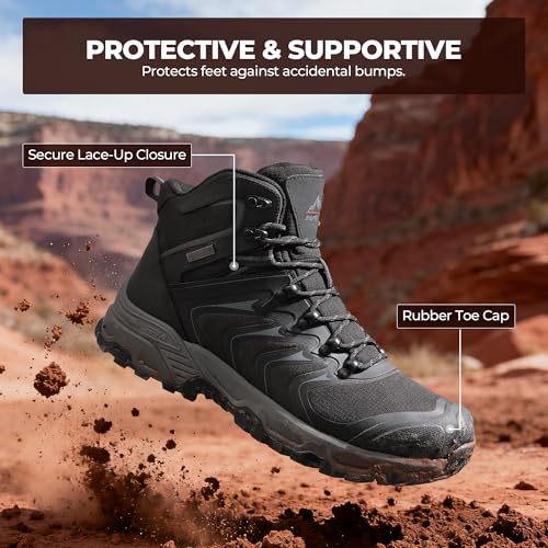 NORTIV 8 Men's Waterproof PRO Hiking Boots Outdoor Lightweight Non-Slip Arch Support Trekking Camping Ankle Boots Armadillo 3.0,Size 9.5,Black/Grey,NMUMHB2508
