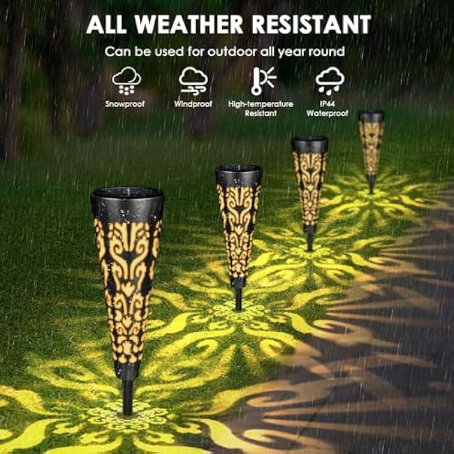 pearlstar Solar Lights Outdoor Garden Decorative Pathway Lights Waterproof Unique LED Solar Stake Lights for Patio Yard Walkway Driveway Landscape Decor, Conical, Warm Lights, Black-6pack