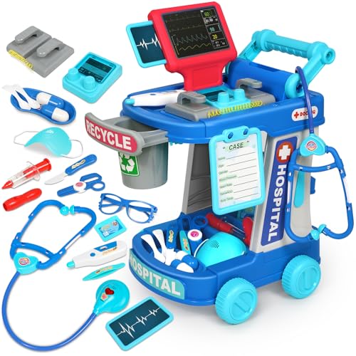 Doctor Kit for Toddlers 3-5 With 21pcs Medical Kit Toy Doctor Cart Stethoscope and Other Accessories Boy and Girl Fun Role Playing Game Dentist Toy Kids Pretend Play Girls Toys for 3 4 5 Birthday Gift