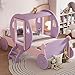 KLMM Twin Size Princess Carriage Bed with Crown,Wood Platform Car Bed with Stair for Kids Boys Girls Bedroom Use (Twin, Purple+Pink@Crown)