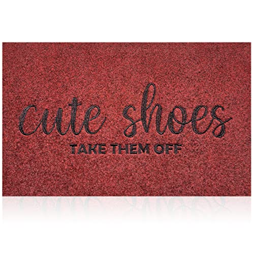 AOAOPQ Welcome Mats Cute Shoes Take Them Off Doormat Entry Mat Indoor for Front Doormats Outdoor Entrance Easy to Clean Heavy Duty Anti Slip Dark Red