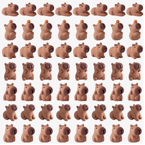 Nerfcareani 56PCS Mini Capybara Figurines - Adorable Resin Animal Decor Set for Home Office Desk Zen Garden Sensory Bins & Collector Displays (Cute Waterproof Figurines)