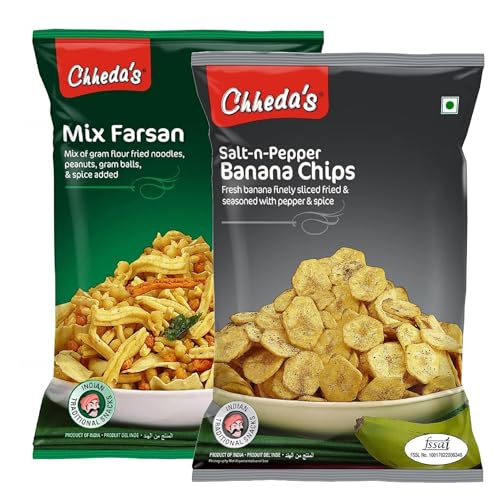 Image of Chheda's - Salt N Pepper Banana Chips (350 Gm) and Mix Farshan (300 Gm) | Banana Wafers | Indian Namkeen | Tasty Snacks | Ready to Eat - Combo Pack