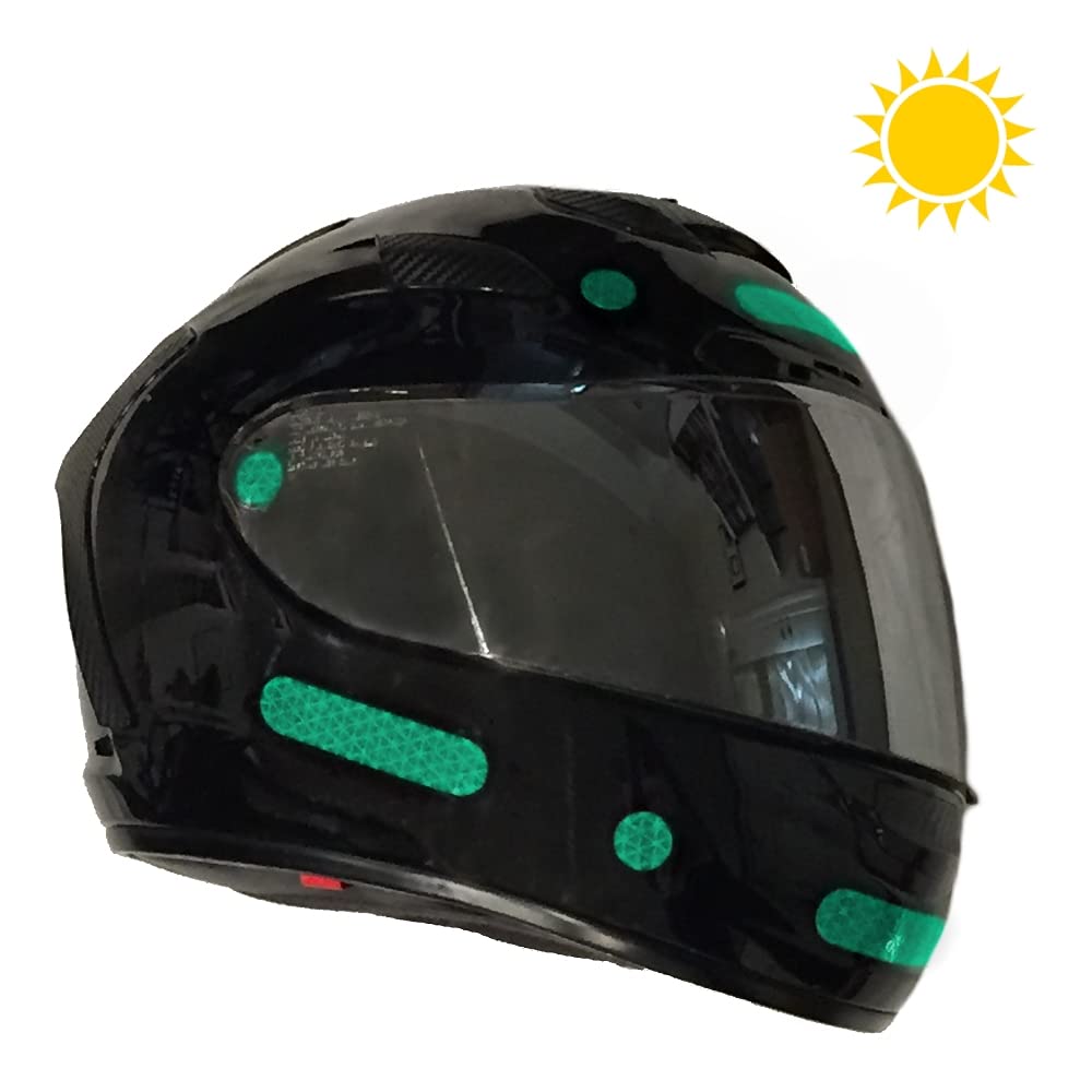 customTAYLOR33 Lot de 2 autocollants réfléchissants de sécurité pour moto, vélo, snowboard, casque de course ou véhicules (12 bandes et 12 cercles), vert