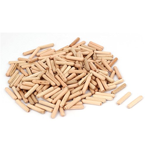 Sourcingmap a16080100ux0158 Cabinet Drawer Round Fluted Wood Wooden Craft Dowel Pins 6mm x 30mm 200 Pcs, Light Brown, Set of 200 Pieces