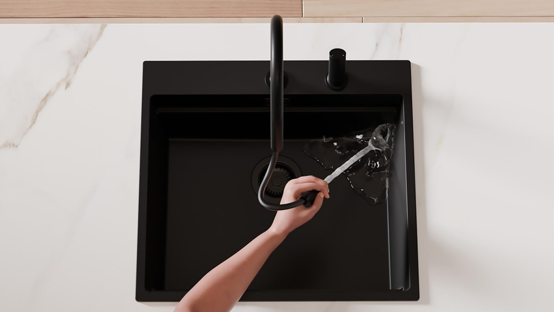 PRIMAGRAN Grifo de cocina 9050 negro con dos tipos de chorro, Grifo de alta presión, Grifo de Fregadero con caño extraíble