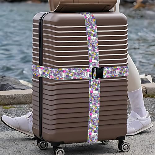 Image of Cute Cartoon Monster Luggage Straps 2 Pack - Colorful Doodle Character Suitcase Belts with Quick-Release Buckle, Fun Kids Travel Accessories, Gift