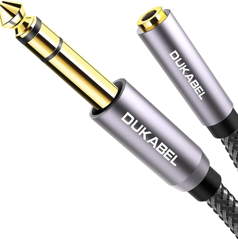 Adaptador para auriculares de 6,35 mm a 3,5 mm, 1/4 de pulgada a 1/8 de pulgada - 12 pulgadas | Chapado en oro de 24 quilates, auriculares a parlante, guitarra, amplificador de teclado de piano digital, convertidor de conector de audio estéreo