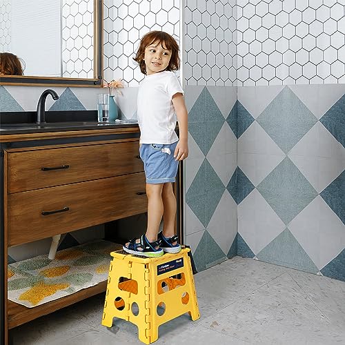 Image of Flottian 13 inch Folding Step Stool for Adults and Kids Holds Up to 300 lbs,Non-Slip Folding Stools with Handle, Compact Plastic Foldable Step Stool for Bathroom,Bedroom, Kitchen,Bright Yellow,1PC