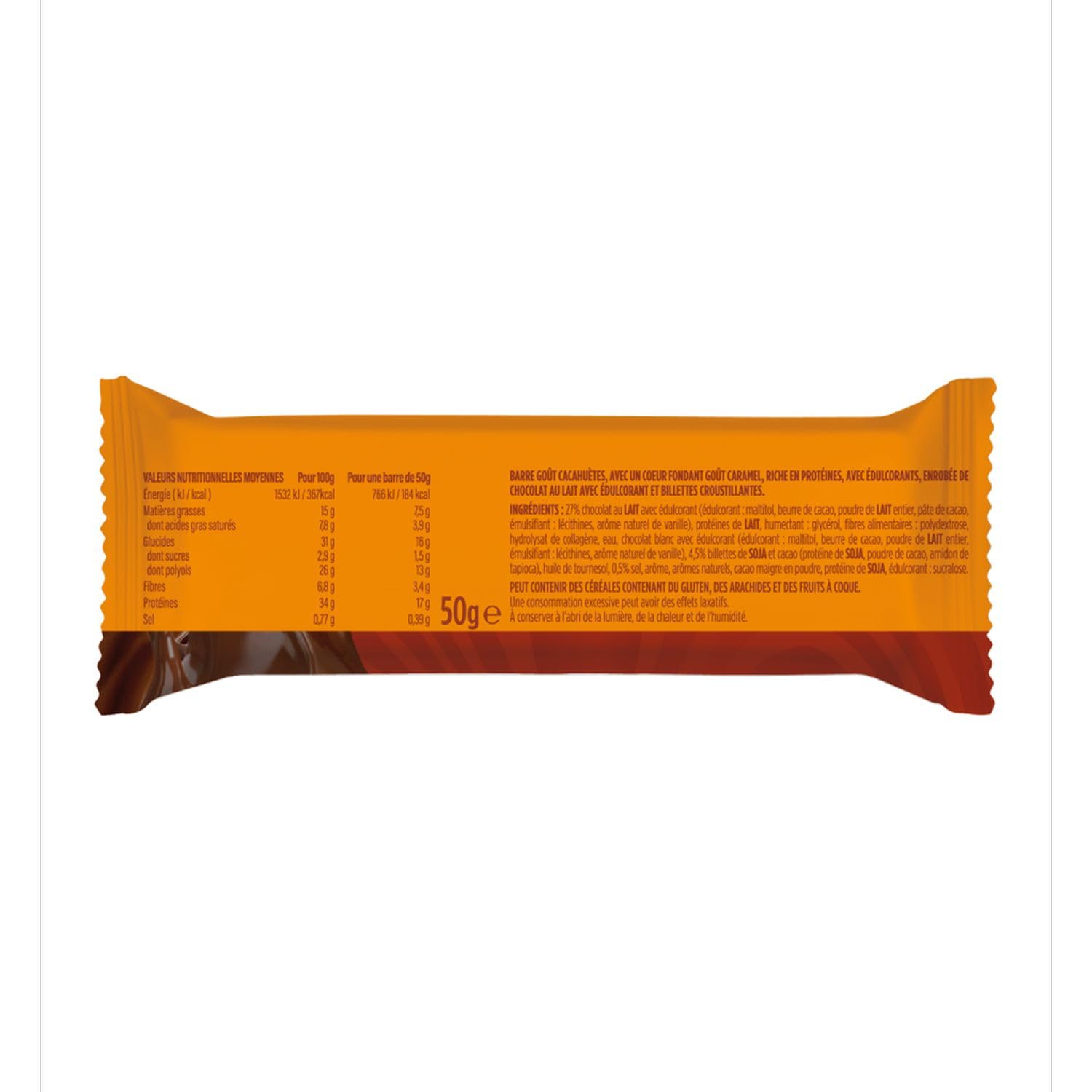 JOYFUEL - Barre Protéinée Cœur Fondant - Goûts Caramel Salé - <2g de sucre - 17g de protéines - 12 barres X 50g