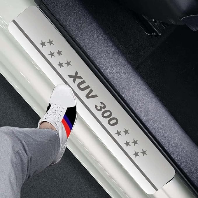 Image of AC Door Sill /Foot Step Stainless Steel Scuff Plate Plates Compatible with Mahindra XUV-300 (Set of 4 Pcs)