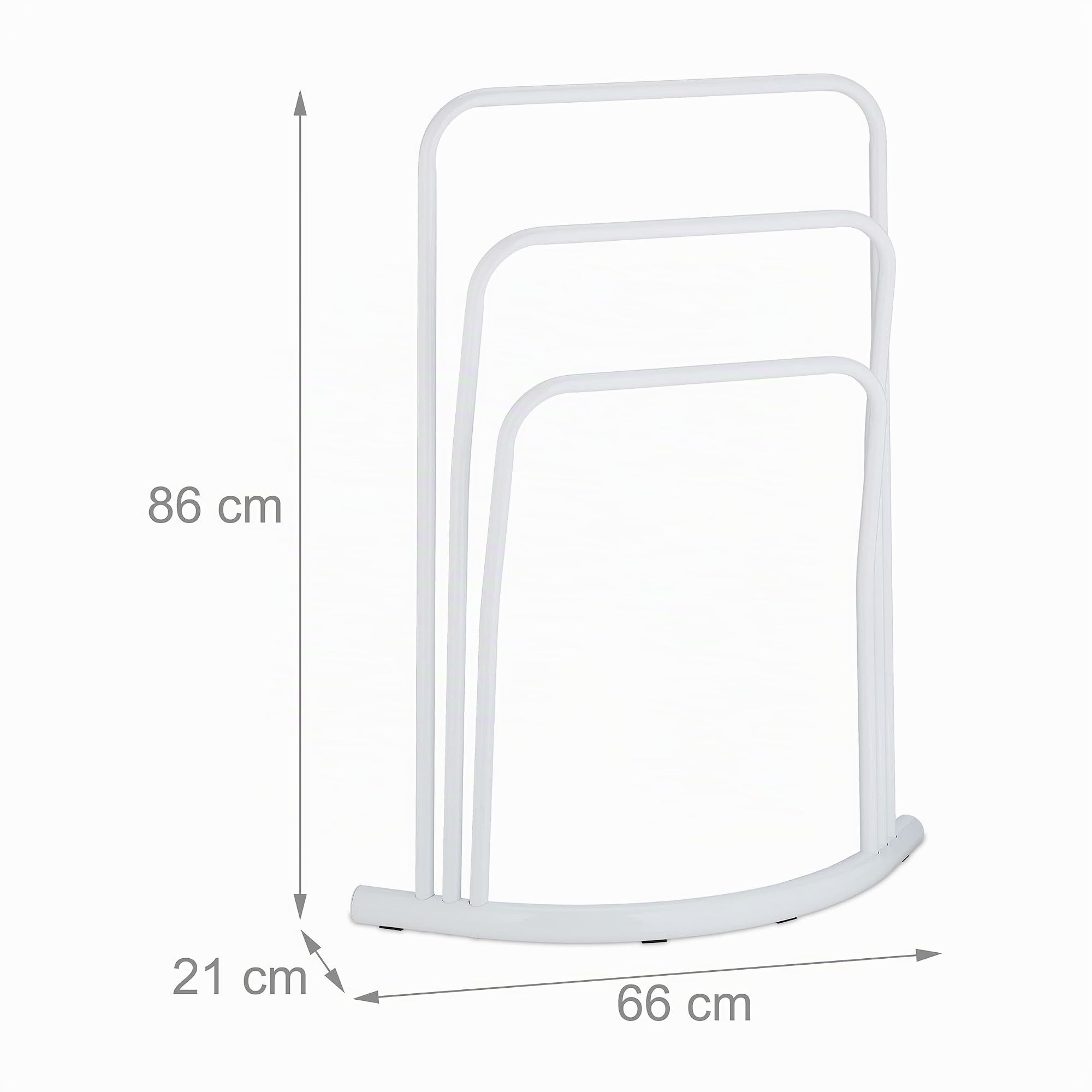Relaxdays Porte-Serviettes Non Fixe, 3 Barres, HxLxP: 86 x 66 x 21 cm, Support Salle de Bain, Semi-Circulaire, Blanc