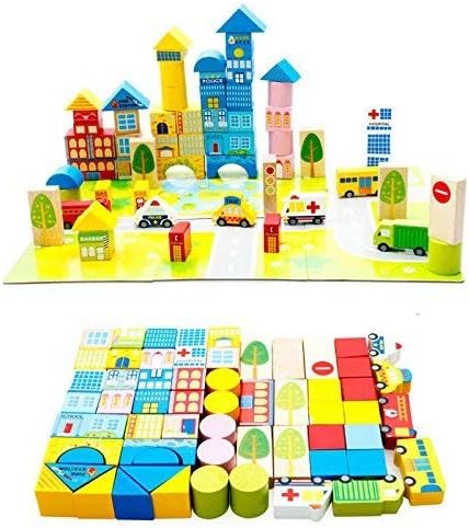Emob 62 Pcs City Blocks Wooden Puzzle Toys City Blocks Educational Wooden Toy for Toddler