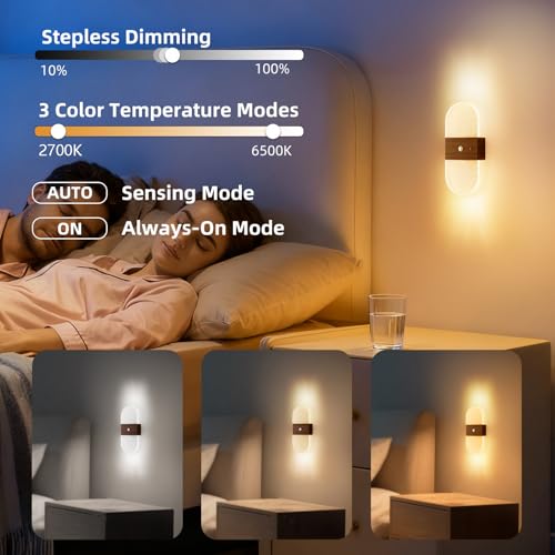 Apliques de pared interior LED recargables USB ovalada madera oscura táctil 4