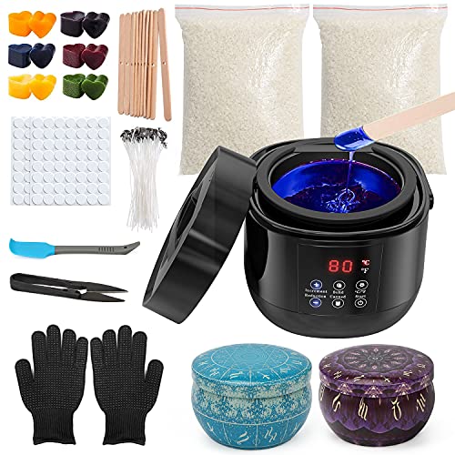 Candle Making Kit , Wax Warmer Candle Making Supplies, Non-Stick Coating Pot Easy Pour with Beeswax Color Dye Blocks Candle Tins Gloves Wicks Craft DIY Gift for Women Men