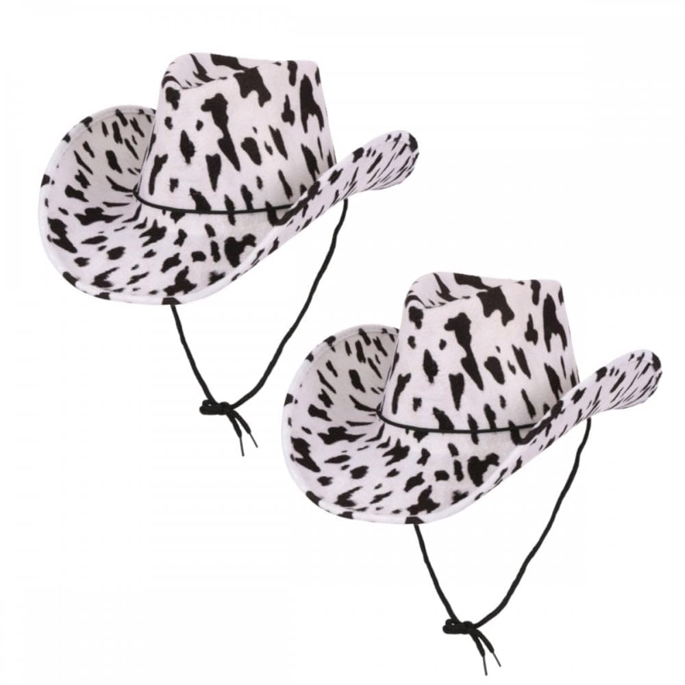 Titch & Timbo Adult Texan Cowboy Hat 2 Pack (Multiple Options) : Fancy Dress Party Accessory Country Western Rancher Wild West Music Festival (Classic Texan, Cowprint,Cowprint)