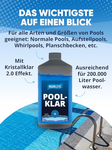 AGUALEVE® Poolklar 1l *NEU* – Kristallklar 2.0 Formel für perfektes Poolwasser – Pools, Whirlpools, Planschbecken – Markenqualität Made in Germany – für 200.000 Poolwasser – mit Note 1,2 getestet – Bild 3