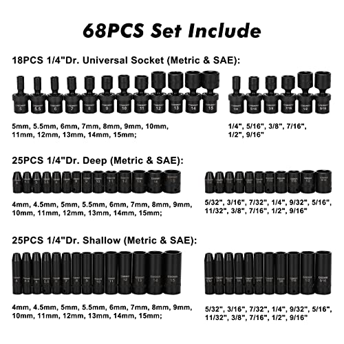 Image of CASOMAN 1 /4 Inch Drive Master Impact Socket Set with Adapters, U-Joint, Extensions & Torx Socket, 86-Piece, 6-Point, SAE /Metric, Standard /Deep, CR-V