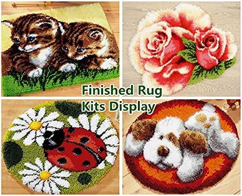 Image of Latch Hook Rug Kits for Kids Beginner Rainbow Windmill Needle Crochet Yarn Kits Embroidery Carpet Hook and Latch Kit Mini Tapestry Christmas Home Decoration 30x30cm