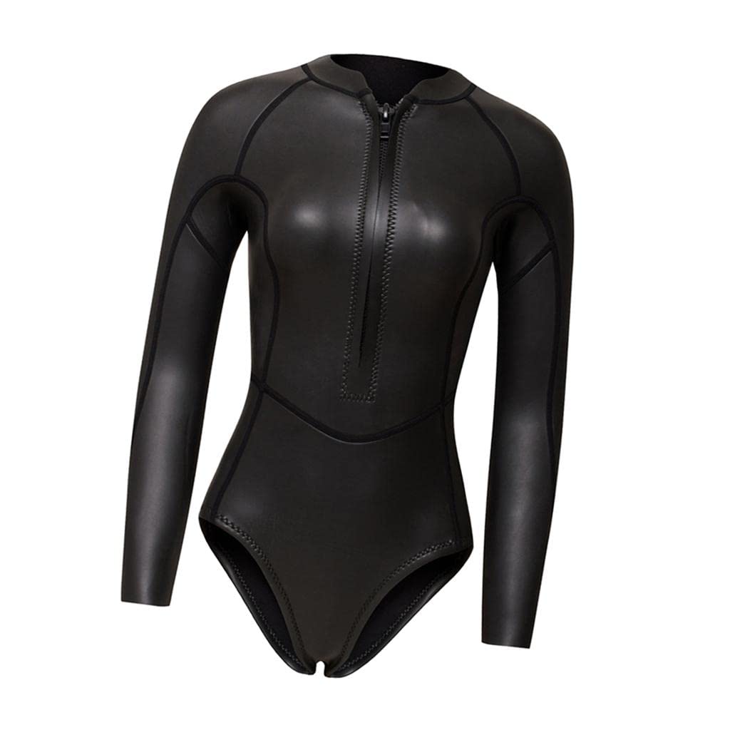Damski kombinezon neoprenowy z zamkiem błyskawicznym z przodu bikini do nurkowania czarny błyszczący XS