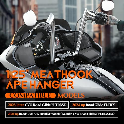 1 1/4 Inch Road Glide Handlebar 16" Rise Meathook Ape Hangers for Harley 2023-later CVO Road Glide FLTRXSE & 2024-later FLTRX & 2024-later FLTR Models, Chrome by Prewired - Image 2