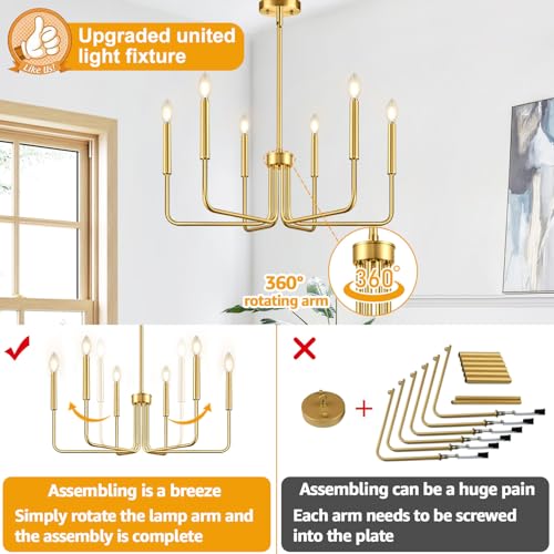 image for Lynnoland Brass Gold Chandelier, 6-Light Chandelier Light Fixture Farm
