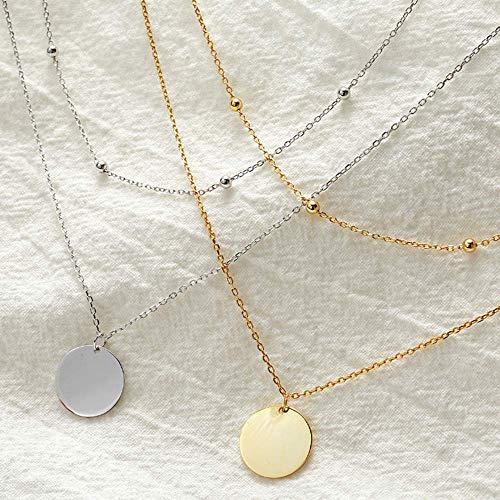 Preisvergleich Produktbild Lisa Halskette Doppel 925 Sterling Silber Halskette Weibliches Temperament Einfache Vielseitige Glatte Runde Platte Plattiert 18 Karat Gold Schlüsselbein Kette,Gold