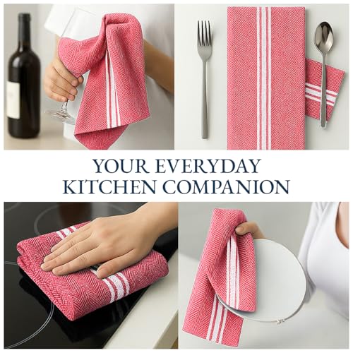 Image of LANE LINEN 100% Cotton Kitchen Towels for Cleaning 12PC - Red Chambrey