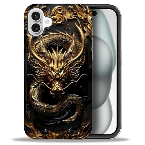 CARLOCA Compatible with iPhone 16 Case,Golden Dragon Soft TPU + Hard PC 2-in-1,Anti-Scratch Soft TPU Shockproof Unique Protective Cover Pattern Design - image 1