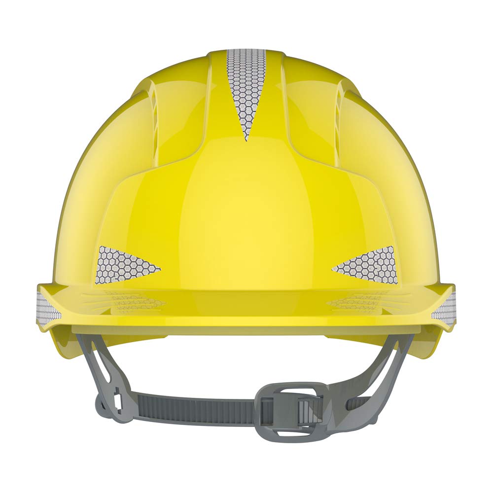 JSP EVOlite Casco Ultraligero, Ventilado, Trinquete Deslizante, Amarillo | El casco más ligero de JSP. Arnés textil 6 puntos para comodidad todo el día. EN 397 certificado.