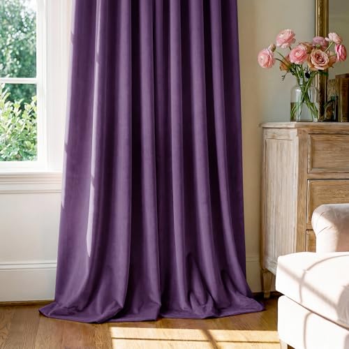 Image of Purple Velvet Curtains for Grils Bedroom Nursery, W52 x L108, 2 Pcs | Room Darkening,300GSM Soft Drapes for Bedroom Living Room, Modern Back Tab Pinch Pleat, Thermal Insulated, Window Treatment