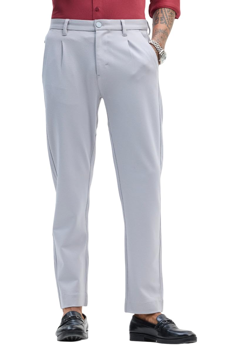 Men Formal Trousers | Slim Fit Mid Rise Plain Design | Viscose Blend & Wrinkle-Resistant Fabric for Office