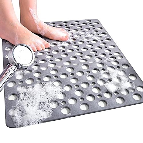 Venuso Square Shower Mats Non Slip Anti Mould 53 x 53 cm Rubber Anti Slip Bath Mat with Drain Holes Machine Washable Grey
