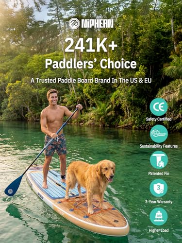 Image of Niphean (Extra Large) Inflatable Paddle Board, SUP for 2+1 People /Family 500lbs Capacity Stand Up Paddle Board with SUP Accessories, StabilTrac Fin Non-Slip Paddleboard for Adults