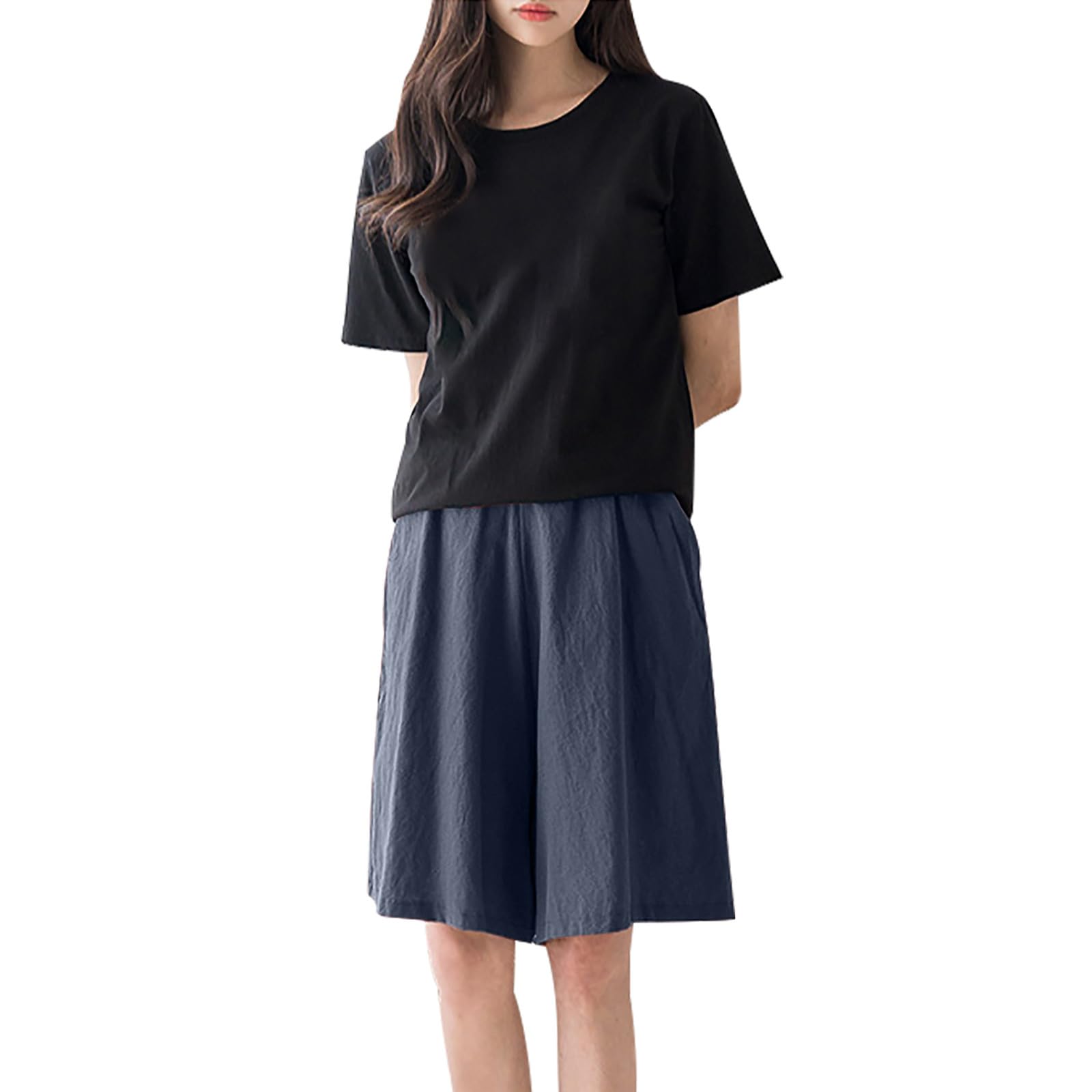 NUSGEAR 2024 Pantalones Corto Mujer Algodón y Lino Shorts Pierna Ancha Moda Bermudas Suelto Bolsillo Casual Cómodo Pantalones Corto Verano holgadas Ligeros Talla Grande