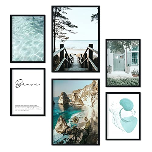 Nacnic, 6 sets of photography Prints Turquoise Water, Wall Mural Art Decoration Decoration Room Salon, Beach, Relax, Calmness