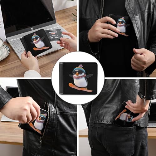 Penguin Ski Skiing Slim Bifold Wallets for Men Stylish Front Pocket Purse with Card Holder Slots3