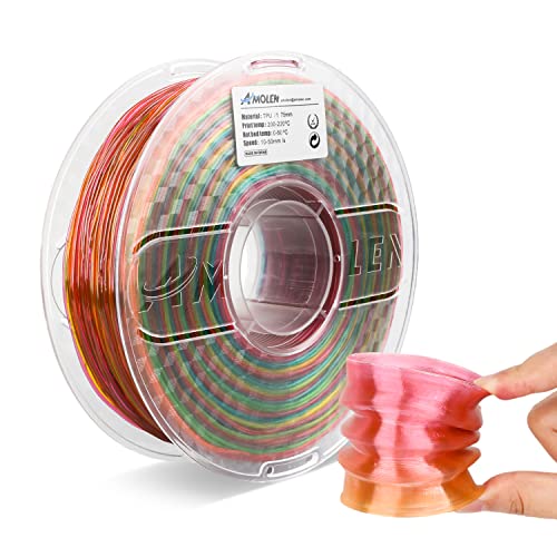 Image of AMOLEN TPU 3D Printer Filament, Transparent Multicolor Rainbow TPU 1.75mm, Color Change Flexible Soft TPU 3D Printing Filament Supports High Speed, 1kg Spool(2.2lbs)