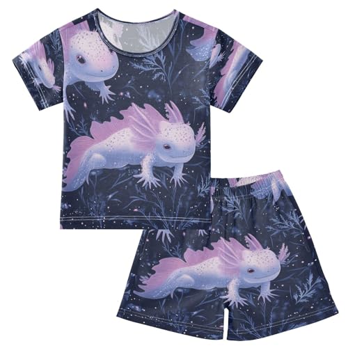 Pajama Sets Short Sleeve Axolotl in Midnight Soft Cotton Summer Sleepwear 2 Piece PJS Size 5-14T