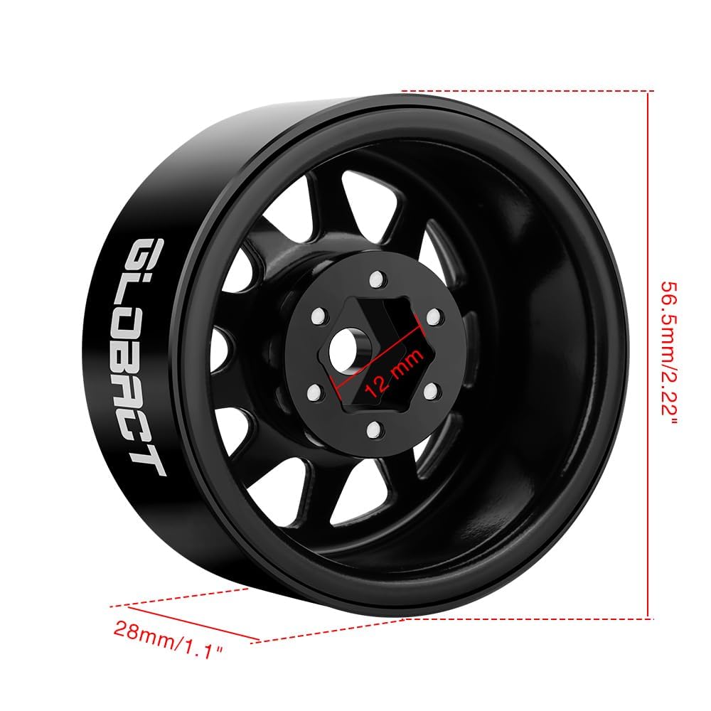 GLOBACT 1.9 Beadlock Wheels Rims 1/10 RC Crawler Wheels for TRX4 TRX6 Axial SCX10 I II III Pro Redcat 1/10 RC Crawler Upgrade Accessories (4Pcs Black)