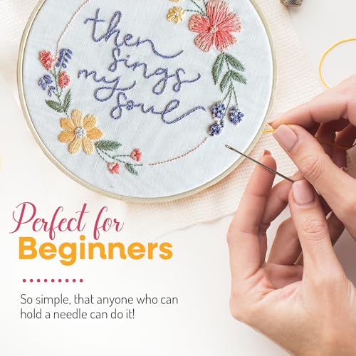 Image of Elly & Grace Christian Embroidery Kit with Embroidery Hoop, Easy Embroidery Kit for Beginners and Adults, Full Embroidery Hoop Kit with Needles and Thread Included (Then Sings My Soul)