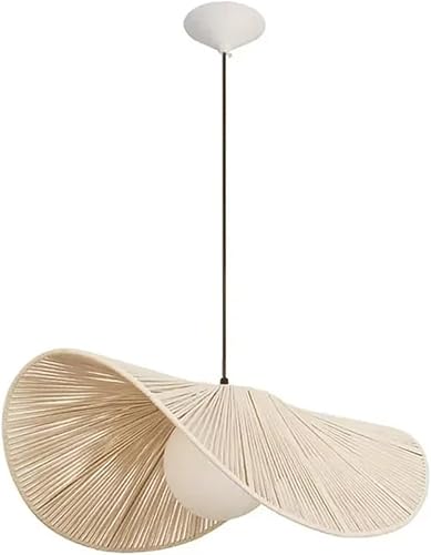 Genérico Araña moderna, Scandinavian V-intage Cotton Rope Straw Hat LED Pendant Light Restaurant Bar Cafe Bedroom Fixture Luxury Lighting(White,80cm)