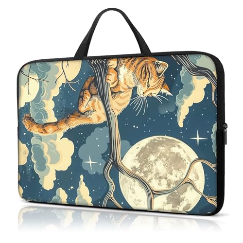 Funda para portátil 17 pulgadas con asa marrón y luna miniatura 1