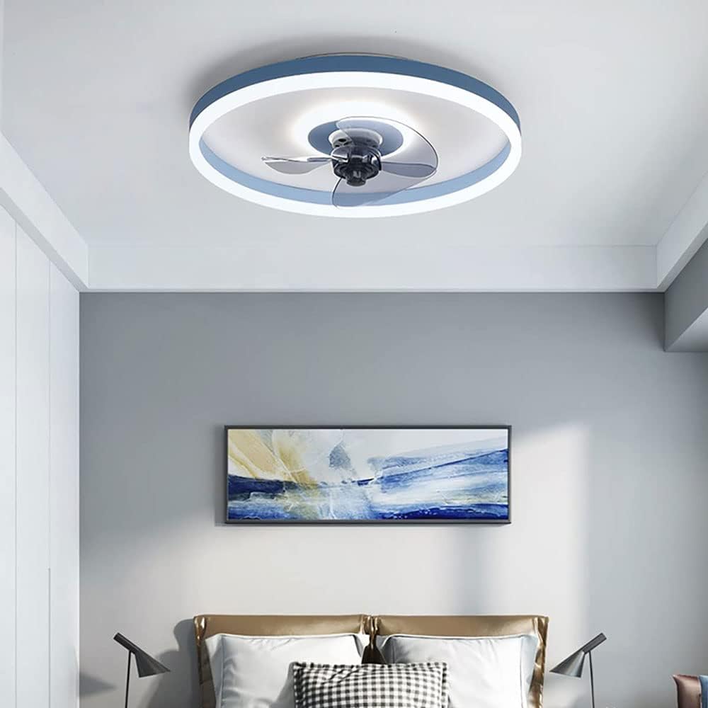 YHQSYKS Ventilador de Techo Moderno de Dormitorio Azul LED con Luces Macaron silencioso Invisible en la habitación de los niños Ventilador de Techo de Montaje Empotrado de Perfil bajo