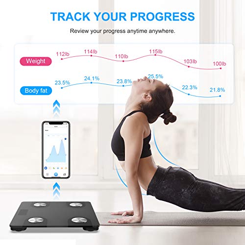 Smart Bluetooth Body Fat Scale, Jack & Rose Digital BMI Weight Scale, Wireless Weight Scale Body Composition Analyzer with Smartphone App, 400 lbs, Black, 11 x 11 Inch