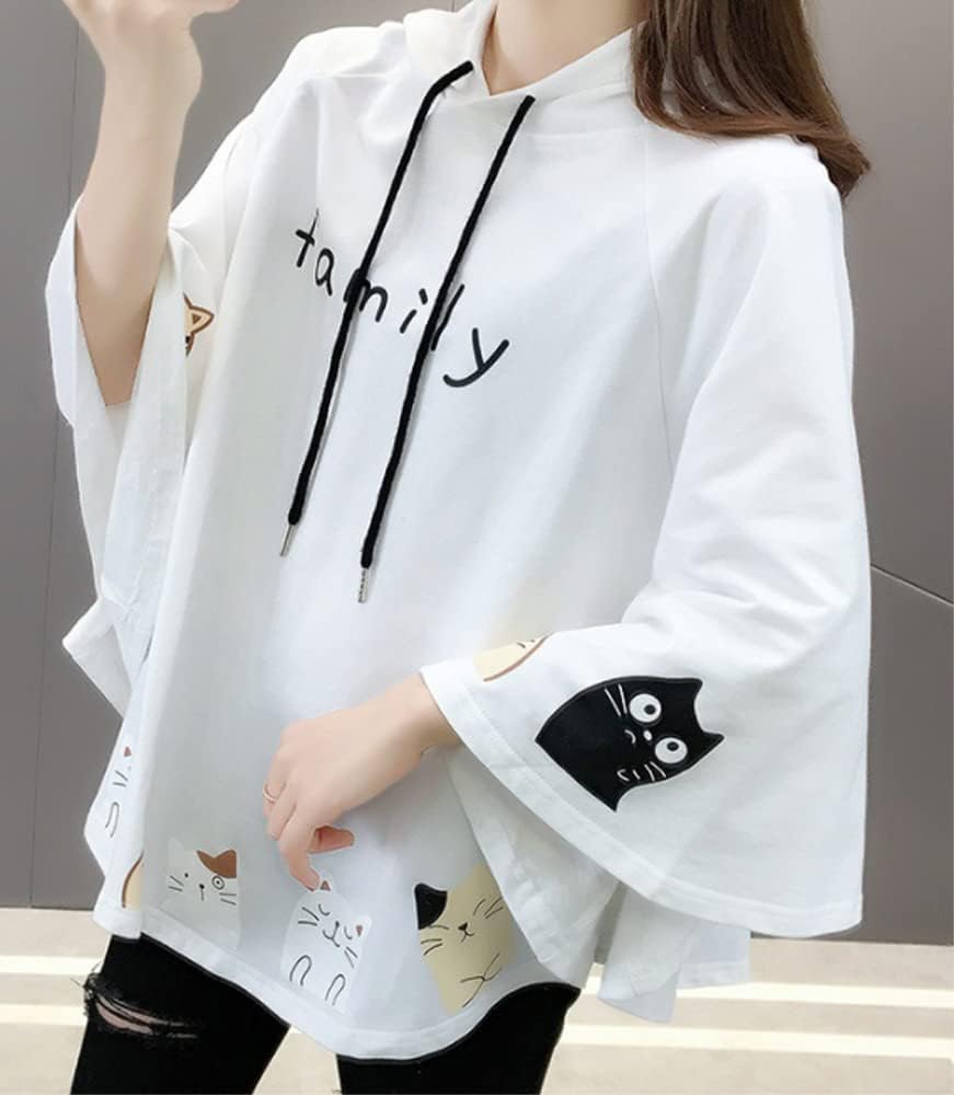 Cosplay Anime Bunny Emo Girls Sweater Hoodie Ears Costume Panda Cat Emo Bear Jacket T Shirt Top Shirt (White Poncho) - Image 4