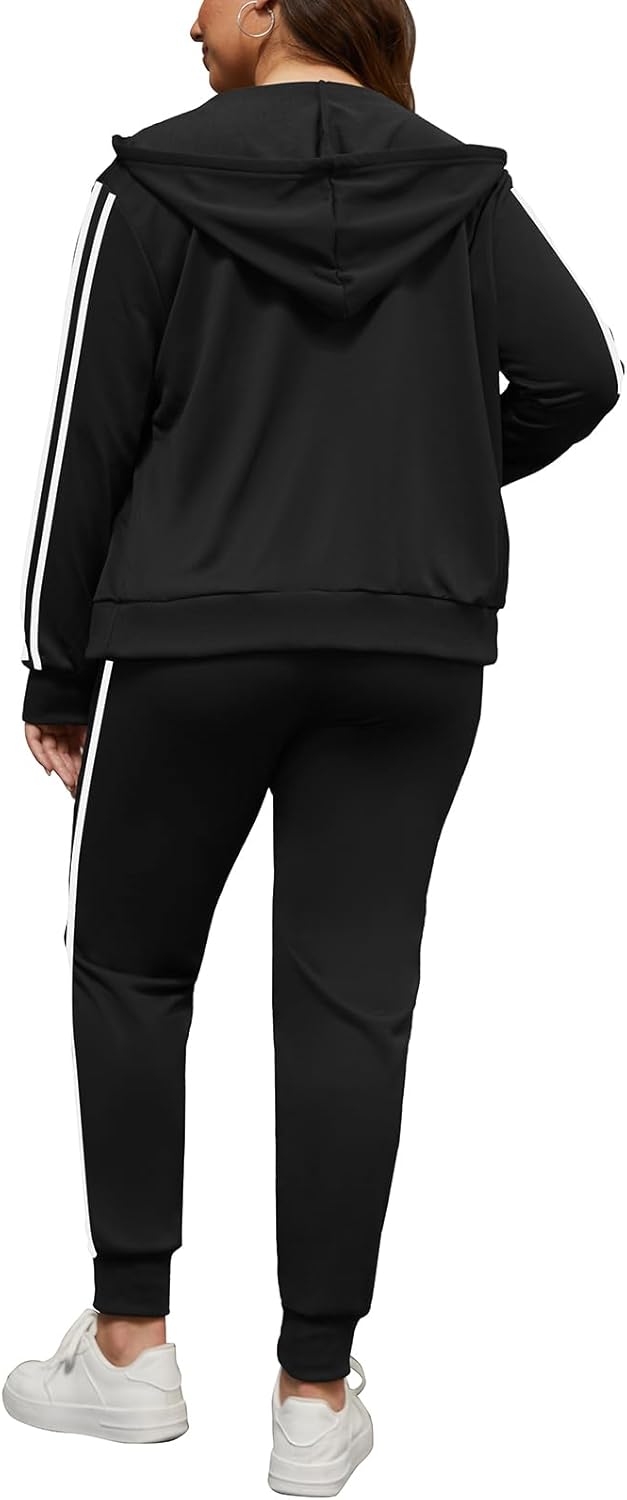 PINSV Women Plus Size 2 Piece Outfits Sweatsuits Full Zip Hooded Sweatshirt Sweatpants Tracksuits - Image 5