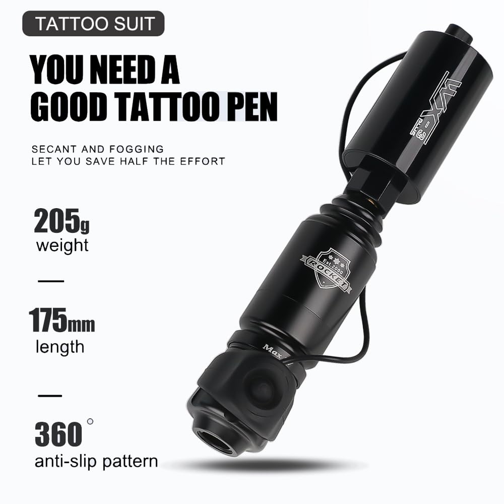 Tattoo Machine Kit LED Digital Wireless Power Supply RCA Interface Rotary Rocket Tattoo Pen Set for Body Artist Permanent Makeup Tattoo Supplies