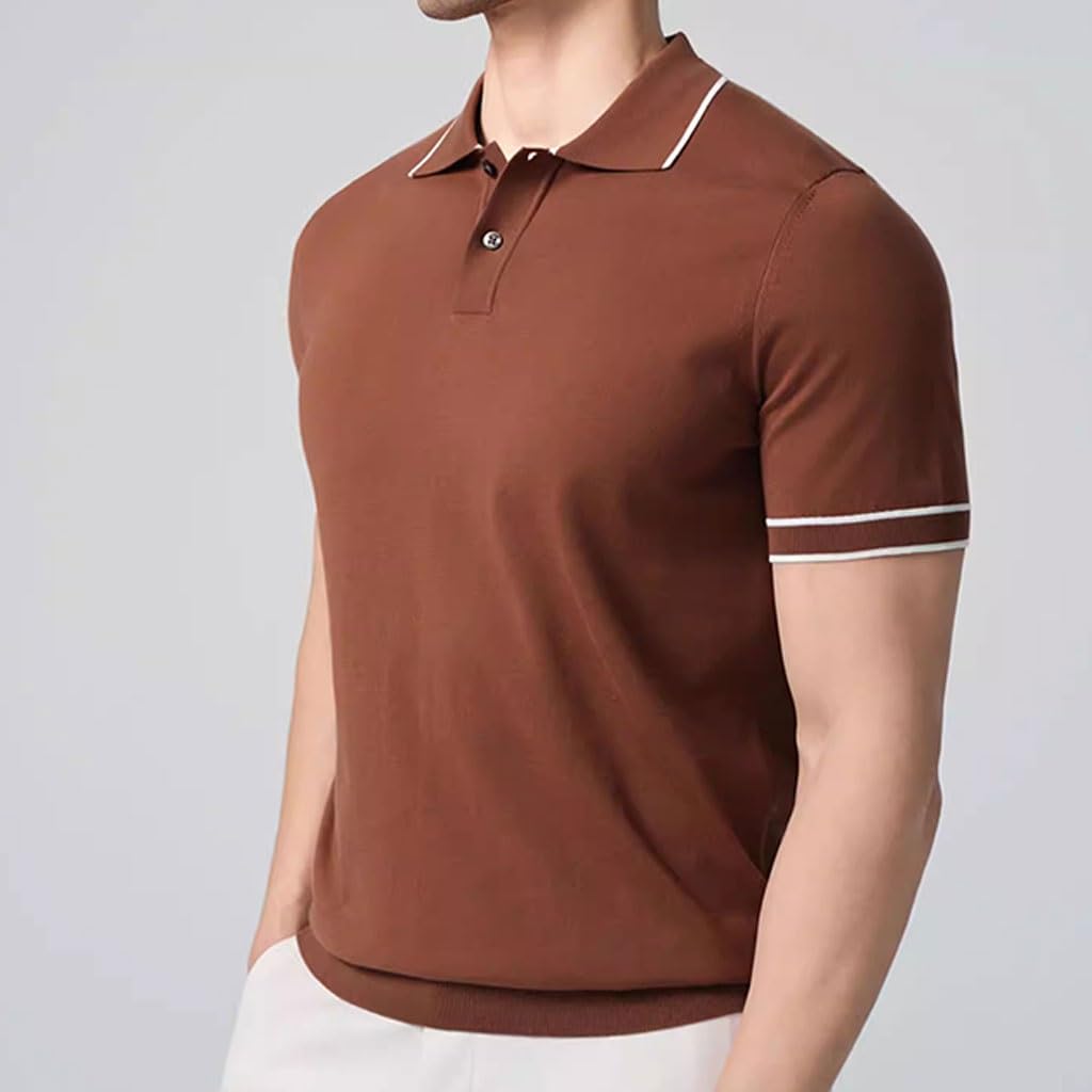 Polo De Personalidad De Contraste De Colores para Hombres, Camiseta De Golf De Punto con Cuello, Ajuste Slim