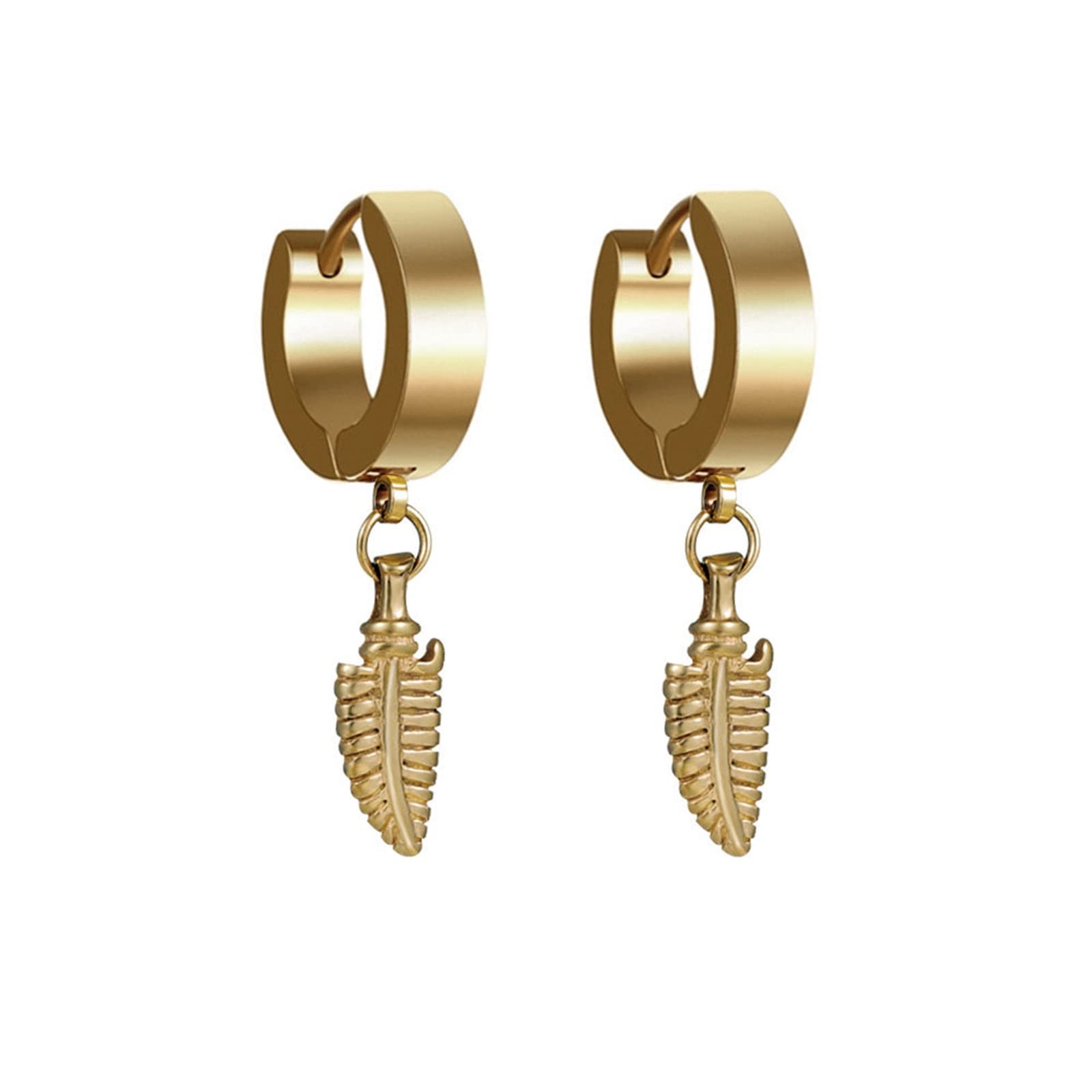 Beydodo Aretes para Hombre Mujer Acero Inoxidable Pendientes Plata,Pendientes de Mujer Aros con Pluma Pendientes Plata